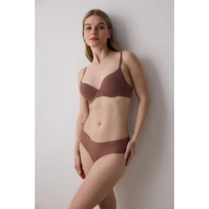 Liny Ribbed Balenli Kahverengi Sütyen