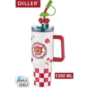 Dıller Quencher Cup 1200 ml Pipetli/rahat Içim Kulplu Paslanmaz Çelik Termos -FFDILLERD9221