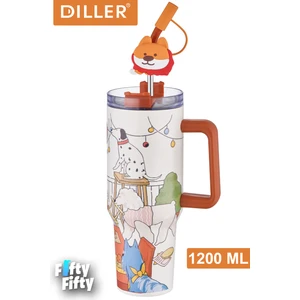 Dıller Quencher Cup 1200 ml Pipetli/rahat Içim Kulplu Paslanmaz Çelik Termos -FFDILLERD9222