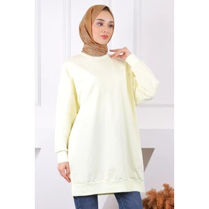 İmaj Butik Sarı Bisiklet Yaka Yan Yırtmaçlı Sweat