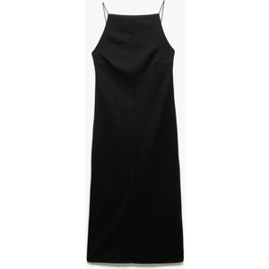 Slim Fit Krep Scuba Kumaş Yırtmaçlı Ince Askılı Halter Yaka Elbise