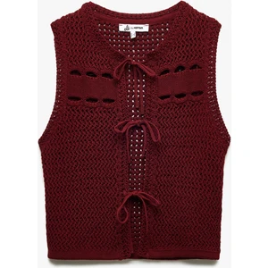 V Yaka Kolsuz Saç Örgü Detaylı Bağcıklı Dar Kesim Yelek