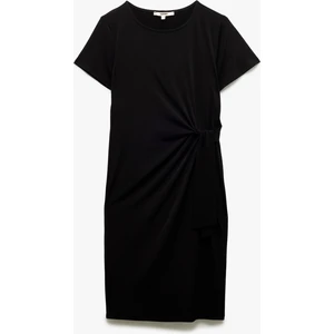 Drape Detaylı Bisiklet Yaka Krep Scuba Kumaş Kısa Kollu Elbise