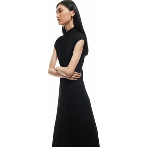 Krep Scuba Kumaş Slim Fit Hafif Dik Yaka Kolsuz Midi Boy Elbise
