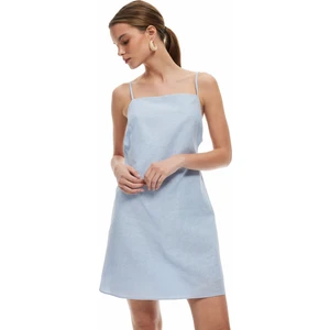 Arkası Dekolteli Keten Karışımlı Ince Askılı Kadın Mini Elbise