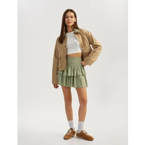 Katlı Volanlı Gipeli Viskon Mini Etek