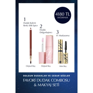 Estee Lauder Favori Dudak Combosu & Makyaj Seti - Dudak Kalemi, Dudak Dolgunlaştırıcı ve Mini Boy Maskara
