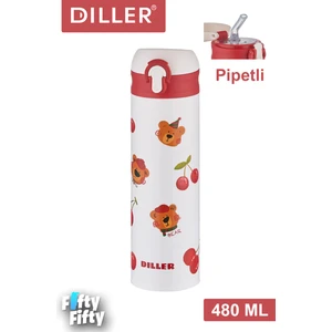Dıller 480 ml Pipetli Paslanmaz Çelik Termos Vacum Cup Kilitli Kapak  -FFDILLERD9228