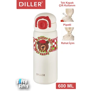 Dıller 600 ml Tek Kapak Çift Kullanım Pipetli/pipetsiz Taşıma Kulplu Vacum Cup/çelik Termos -FFDILLERD9238