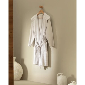 Rayana  Pamuk Kapüşonlu Unisex Bornoz - Bej