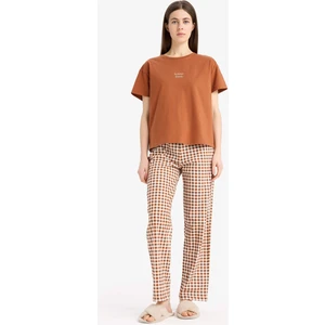 Pijama Takımı Kısa Kollu Üst Esnek Belli Uzun Kareli Alt-Fall in Love E4830AX25SP