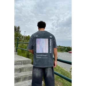1989 Baskılı Acid Wash Antrasit Oversize Tişört