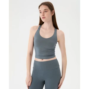 Ayma Active Kadın Açık Mavi Gri Halter Half Crop Bluz - EcoVero™ Viskoz, İç Sütyenli, Göğüs Pedli, Halter Yaka, Crop Spor Bluz