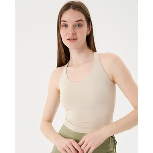 Ayma Active Kadın Krem Halter Half Crop Bluz - EcoVero™ Viskoz, İç Sütyenli, Göğüs Pedli, Halter Yaka, Crop Spor Bluz