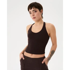 Ayma Active Kadın Kahverengi Halter Half Crop Bluz - EcoVero™ Viskoz, İç Sütyenli, Göğüs Pedli, Halter Yaka, Crop Spor Bluz