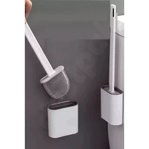 Beyaz Yapışkanlı Duvar Monteli Silikon Tuvalet Fırçası - Bükülebilen Silikon Wc Klozet Fırçası