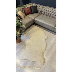 Aries Home Tavşan Tüyü Taş Yumuşak Makinada Yıkanabilir Kaymaz ve Toplanmaz Süet Taban Post Halı