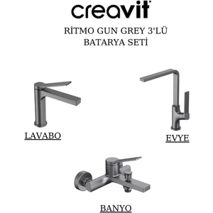 Ritmo Metalik Gri Batarya Seti 3’lü Banyo-Lavabo-Evye