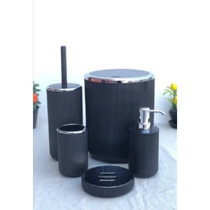 5 Parça Black & Black Banyo Seti Çöp Kovası Diş Fırçalık Sabunluk Fırçalık Seti