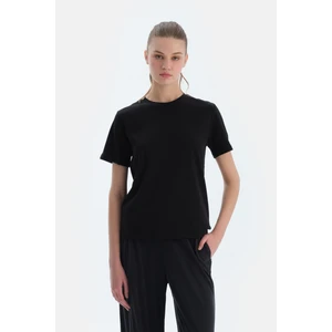 Siyah Ipek Apre Interlok Bisiklet Yaka Tişört