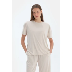 Krem Kısa Kollu Basıc Modal Tişört