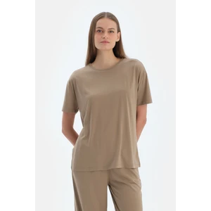 Sütlü Kahve Kısa Kollu Basıc Modal Tişört