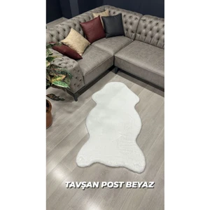 Aries Home Tavşan Tüyü Beyaz Yumuşak Makinada Yıkanabilir Kaymaz ve Toplanmaz Süet Taban Post Halı
