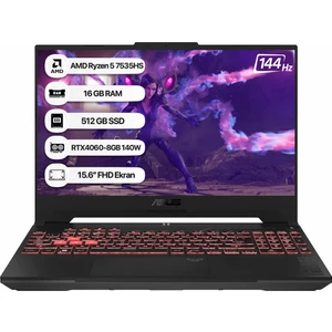 Tuf Gaming F15 FA507NV-LP104 Amd Ryzen 5 7535HS 16GB 512GB SSD RTX4060-8GB 140W Dos 15.6" 144Hz Fhd Taşınabilir Bilgisayar