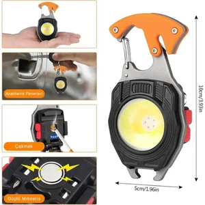 Çok Fonksiyonlu Mini LED Lamba Anahtarlık ve Çakmak USB Şarjlı Kamp Için Taşınabilir Tam 7 Modlu