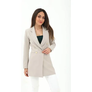 Vpr Moda Omuzları Vatkalı Önü Çıtçıtlı Atlas Kumaş Kadın Blazer Ceket