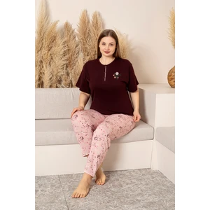 %100 Pamuk  Büyük Beden Kısa Kol Kadın Pijama Takımı