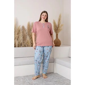 %100 Pamuk  Büyük Beden Kısa Kol Kadın Pijama Takımı