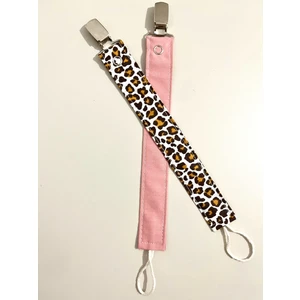 Melsia Store -2li Set %100PAMUK Bebek Emzik Askısı-Emzik Tutacağı - Leopar - Mercan