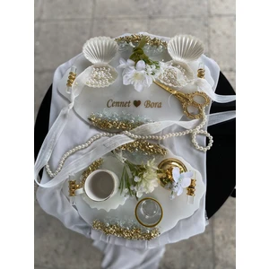 Zb Flowers Nişan Tepsisi Epoksi Söz Nişan Tepsisi Yüzük Tepsisi Damat Fincan Seti Epoksi Söz Tepsisi