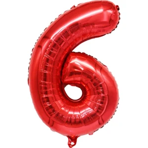 6 Rakam Kırmızı Folyo Balon 34 Inç 76-82  cm