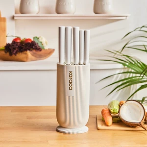 Massimo Round 6 Parça Standlı Bıçak Seti Krem