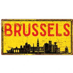 Hayg Equipment Brüksel Silüetli Dekoratif Alüminyum Tabela - Retro Metal Duvar Dekoru - Brüksel Manzaralı Levha