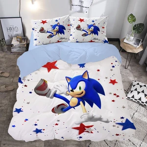Mavi Sonic Temalı Baskılı Çift Kişilik Nevresim Takımı