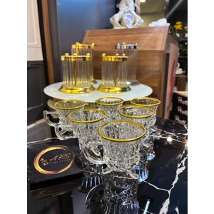 ARS Home Decor Loretta Kulplu Yaldızlı Gold Detaylı Ayaklı Kahve Bardağı, Çay Fincanı, , Sunumluk ,modern