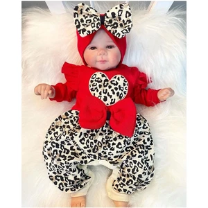 Leopar Desenli Fiyonklu % 100 Pamuk Kız Bebek Tulum
