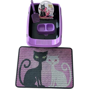 Açık Kedi Tuvaleti - Paspaslı Set - Tasma Hediyeli - Mor