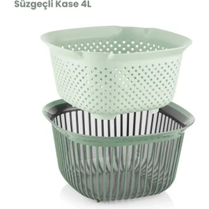 Süzgeçli Kase 4 Litre, Süzgeç Pirinç Süzgeci, Makarna Süzgeci, Çok Amaçlı Süzgeç & Kase