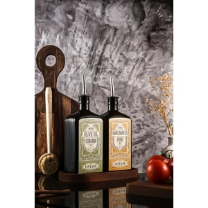 500ML Ahşap Stantlı Yeşil Premium Zeytinyağı ve Ayçiçek Yağı Şişesi