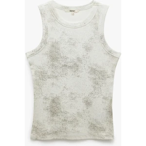 Pamuklu Kolsuz Slim Fit Metalik Baskılı Halter Yaka Atlet