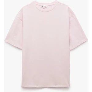 Kısa Kollu Bisiklet Yaka Pamuklu Basic Oversize Tişört