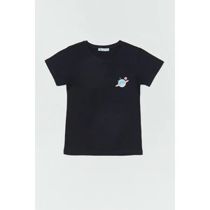 %100 Pamuk Önü ve Arkası Gezegen Baskılı Kız Çocuk Tişört