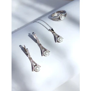 Keskin Gümüş Gümüş inci Damla Tasarım Zarif Kadın Kolye Küpe Yüzük Gelin Seti Sevgililer Günü Hediye