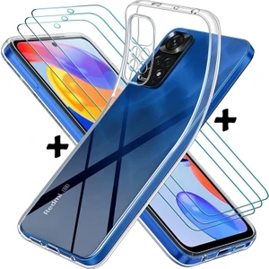 M.TK Moveteck Xiaomi Redmi Note 11 Pro - 12 Pro 4g Uyumlu Kılıf Kamera Çıkıntılı Korumalı Yumuşak Şeffaf Silikon + 9h Ekran Koruyucu Cam Set 2in1
