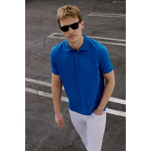 ALTINYILDIZ CLASSICS Erkek Royal Mavi %100 Pamuk Kıvrılmaz Polo Yaka Slim Fit Dar Kesim Tişört