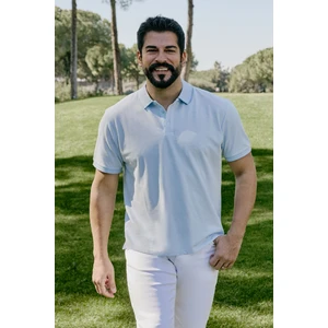 AC&Co / Altınyıldız Classics Erkek Çekmeyen Pamuklu Kumaş Slim Fit Dar Kesim Açık Mavi Kıvrılmaz Polo Yaka Tişört